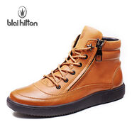 布萊希爾頓時(shí)尚男靴韓版百搭高幫鞋冬季保暖皮靴真皮潮流馬丁靴男 黃棕色 43 43