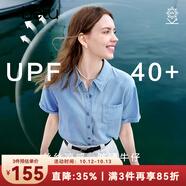 百圖betu女裝2025夏季新款襯衫萊賽爾棉防曬上衣短袖牛仔外套2505T41 牛仔色 XS