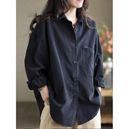 以純（YISHion）2025春秋裝新款女士長(cháng)袖襯衫洋氣減齡外套開(kāi)衫百搭中長(cháng)款女裝上衣 黑色 【春秋款】 M (建議100斤以?xún)?