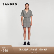 SANDRO春秋女裝法式氣質(zhì)V領(lǐng)千鳥格花呢收腰法式連衣裙SFPRO03243 B198/黑白色 S