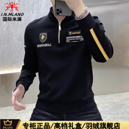 國際米瀾歐洲站高領(lǐng)衛衣男春秋季休閑刺繡外套半拉鏈小眾設計感歐貨t恤男 黑色（禮盒裝） M