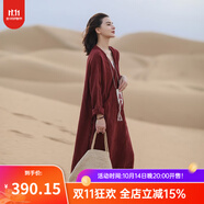 知筆墨秋新中式改良長(zhǎng)款亞麻絳紅袍子風(fēng)衣 漢服式系帶外套女 降紅色 均碼