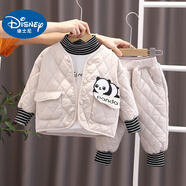 迪士尼（Disney）男寶寶冬季套裝薄棉衣小童帥氣洋氣穿搭嬰兒童衣服男童棉服秋冬裝 白色 80 cm