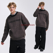 EWIGGESTRIGEN 加厚撞色領(lǐng)口花紗圓領(lǐng)毛衣男秋冬國潮寬松保暖外套 黑灰色 XL