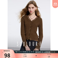 三彩獨醒2025秋款絨感針織衫蕾絲拼接毛衣開(kāi)衫修身毛衫F 焦糖色 L 165/88A