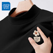 真維斯（JEANSWEST）長袖t恤打底衫女裝秋冬季新款雙面絨上衣服立領保暖衣純色內搭女 黑色 小毛絨花口袋_K S