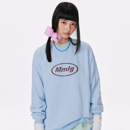 Mmlg加厚純棉t恤女男2025秋冬新款經(jīng)典logo金屬燙珠裝飾情侶款上衣服 淡藍(lán)色 M