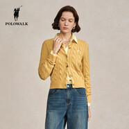 POLOWALK商場同款 女士羊毛衫秋冬圓領(lǐng)開衫經(jīng)典絞花時(shí)尚百搭 黃色 【新款】 L (165)