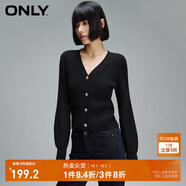 ONLY夏季簡約燈籠袖V領短款開衫毛衣針織衫女|12413B009 H1Z 黑色 L (170) 88A