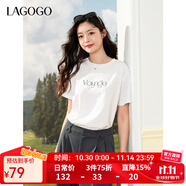 LAGOGO【新疆棉】清爽百搭白T恤女拉谷谷2025夏新款純棉字母短袖 本白色 S
