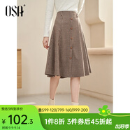 歐莎（OSA）【復古印象】咖色高腰千鳥格半身裙女秋季新品遮胯顯瘦a字裙 咖色格子 S