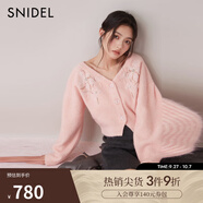 SNIDEL秋冬V領(lǐng)釘珠刺繡燈籠袖針織開衫SWNT245305 粉色 均碼 （F）