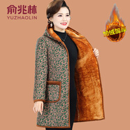 俞兆林（YUZHAOLIN）媽媽冬裝加絨加厚花棉衣中老年女裝中長(cháng)款棉服奶奶裝大碼棉襖外套 綠色小花 4XL (參考135-145斤)