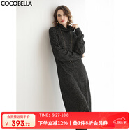 COCOBELLA秋冬新款黑色亮片長款毛衣裙女高領(lǐng)連衣裙FR3066-2 黑金色 S