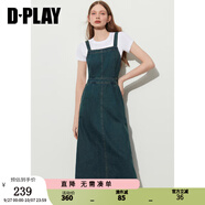 DPLAY清倉秋裝復古藍牛仔連衣裙減齡休閑收腰后開(kāi)衩連衣裙背帶裙 復古藍連衣裙 L