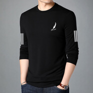 南極人（Nanjiren）【發(fā)貨快】男士長(cháng)袖T恤男秋季內搭秋衣男裝寬松彈力 羽毛【長(cháng)袖-黑色】 L 建議100-115斤