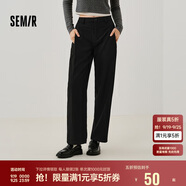 森馬（Semir）休閑褲女黑色闊腿褲顯瘦通勤氣質(zhì)2025春百搭長褲簡約109125127003