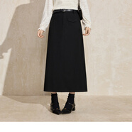 藍(lán)語不對稱一字袋設(shè)計(jì)磨毛直筒半身裙2025秋冬新款后開叉半裙 黑色 預(yù)售 XL 【建議120-140斤】