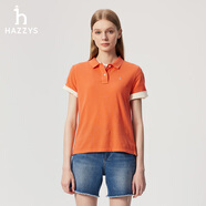 HAZZYS哈吉斯宋佳純色短袖POLO衫女夏季T恤上衣 橙色 XS 155/80A