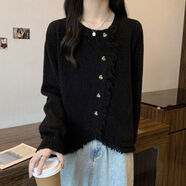 JPUZ胖妹妹大碼女裝秋冬時(shí)尚新款毛衣顯瘦寬松設計感金絲絨針織衫上衣 黑色 L (建議100-120斤)