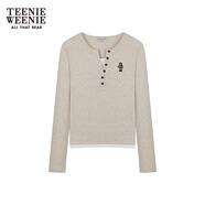Teenie Weenie小熊秋季黑色棉質(zhì)打底衫polo領(lǐng)長(zhǎng)袖T恤白色外穿上衣 C-燕麥色 XS