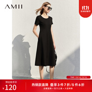 AMII女裝2025法式復(fù)古a字連衣裙女夏季新款赫本風(fēng)顯瘦圓領(lǐng) 黑色 （建議拍大一碼） S 155/80A