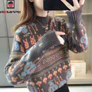 AEMAPE加絨加厚毛衣女春秋冬2025新款寬松慵懶針織上衣洋氣半高領(lǐng)打底衫 咖啡色【不加絨】 M (150) 建議95-110斤