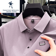 與狼共舞（DANCING WOLVES）男裝 高端POLO衫男士2024夏季新款上衣休閑翻領(lǐng)開(kāi)叉短袖t恤薄 淺粉色  Q-18155 L 【115-130斤】