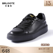 巴魯特（Brloote）輕奢皮鞋男士百搭真皮男鞋時(shí)尚撞色舒適休閑鞋 黑色 40