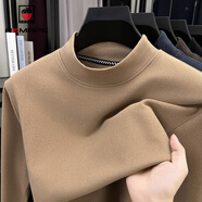 AEMAPE品牌男裝半高領(lǐng)長(cháng)袖T恤男士秋冬季德絨打底衫純色中領(lǐng)內搭上衣服 卡其色 XL 175 建議 130-155斤