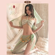 長(cháng)夜漫漫新款內衣性感睡衣女情調高級感復古優(yōu)雅肚兜蕾絲國風(fēng)冰絲嫵媚少女 異域風(fēng)情 淺綠 【頭飾+掛脖裹胸+仙女裙+丁字褲】 均碼80-140斤