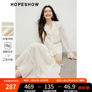 紅袖甜美垂感連衣裙2025春季新款女裝波西米亞風(fēng)收腰木耳邊領(lǐng)雪紡長裙 本白3001 XL