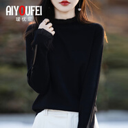 璦優(yōu)霏（aiyoufei）蕾絲打底衫女秋冬裝新款洋氣針織衫半高領(lǐng)羊毛衣內(nèi)搭百搭寬松上衣 黑色 S (建議90斤左右)