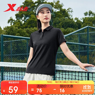 特步（XTEP）女子夏季POLO衫短袖抗UV時尚涼感冰絲T恤 正黑色 S