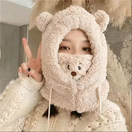 恒源祥可愛(ài)加厚毛絨小熊耳朵毛線(xiàn)帽子女款秋冬季圍巾一體保暖毛茸茸冬天 高品質(zhì)原版-（白色#護耳帽）加絨加厚 常規版（54-60cm）