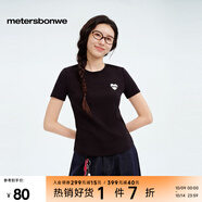 美特斯邦威[美邦娃衣同款]T恤女25秋新休閑前胸繡花短袖柔軟上衣 墨黑 XL 170 /92A