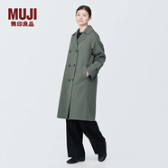 無印良品（MUJI）女式 不易沾水 雙排扣大衣外套女款風衣春季外衣女裝女士BDE33C4S 煙熏綠色 2XL （170/96A）