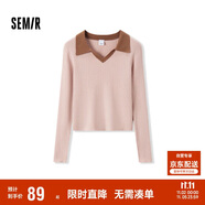 森馬毛衣女短款修身顯瘦簡(jiǎn)約春秋撞色polo領(lǐng)毛衫復古109524107003