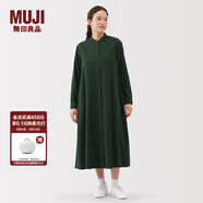 無(wú)印良品（MUJI）女式 法蘭絨 立領(lǐng)長(zhǎng)袖連衣裙女裝裙子純棉連身裙25年秋季 深綠色 S (155/80A)