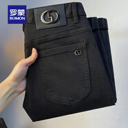 羅蒙（ROMON）高端輕奢男士牛仔褲秋季新款純黑色修身彈力小腳褲歐洲站休閑長(cháng)褲 黑色 長(cháng)褲【K503】 36 建議 175-180 斤