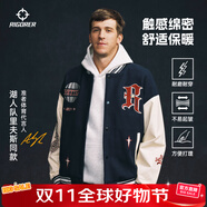 準者棒球服夾克外套男裝2025秋冬新款美式復(fù)古PU皮袖休閑寬松運動開衫 902藏青色 2025新款 XL