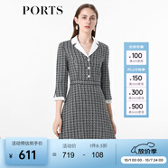 PORTS寶姿女裝 秋冬新品收腰氣質(zhì)連衣裙ALL9D016JFE033 黑色格子 L (8)