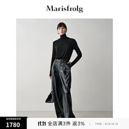 Marisfrolg【蛋型褲】瑪絲菲爾2025秋新款環(huán)保蛋白皮豎向分割彎刀香蕉長(cháng)褲 黑色 S