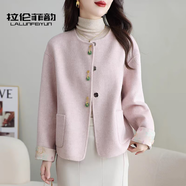 拉倫菲韻高端品牌小香風(fēng)短外套女2025秋冬新款氣質(zhì)寬松羊絨毛大衣夾克上衣 粉色 L 【130-170斤】