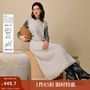 茵曼2025秋冬女裝新款波西風(fēng)米亞風(fēng)流蘇毛邊圓領(lǐng)無(wú)袖毛織連衣裙 灰杏 L