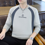 閃爆男士潮流秋季衛衣中青年圓領(lǐng)長(cháng)袖t恤休閑加絨打底上衣體恤外套 Y3150淺影灰 L