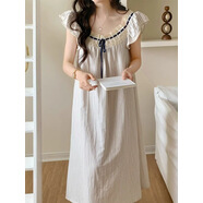 韓國睡裙女夏季蕾絲小飛袖云朵棉2025年新款韓公主長(cháng)裙家居服睡衣 杏色蕾絲【睡裙】帶胸墊 M