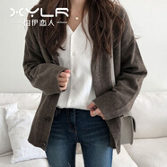 相伊戀人針織開(kāi)衫女25年秋冬季新款設計感毛衣針織外套顯瘦慵懶風(fēng)大衣外套 深棕色【中款】 均碼