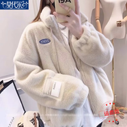 莫代爾毛絨絨外套女2025秋冬季年輕款保暖寬松仿獺兔毛大衣短款加厚棉服 杏色 M 建議100-115斤