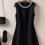 小香風(fēng)毛呢背心裙 重工釘珠粗花呢A字顯瘦連衣裙2025秋冬新款女裝 黑色 3XL  建議130-142斤